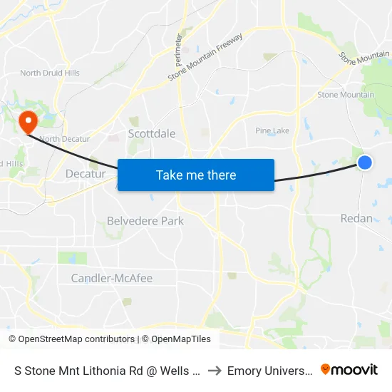 S Stone Mnt Lithonia Rd @ Wells Cir to Emory University map