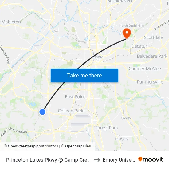 Princeton Lakes Pkwy @ Camp Creek Pkwy to Emory University map