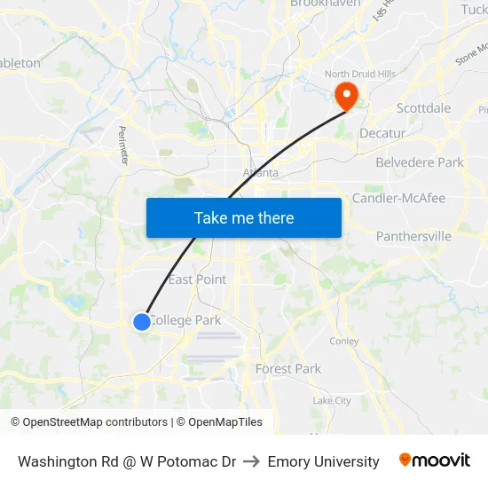 Washington Rd @ W Potomac Dr to Emory University map