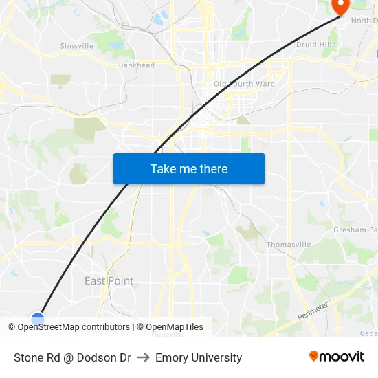 Stone Rd @ Dodson Dr to Emory University map