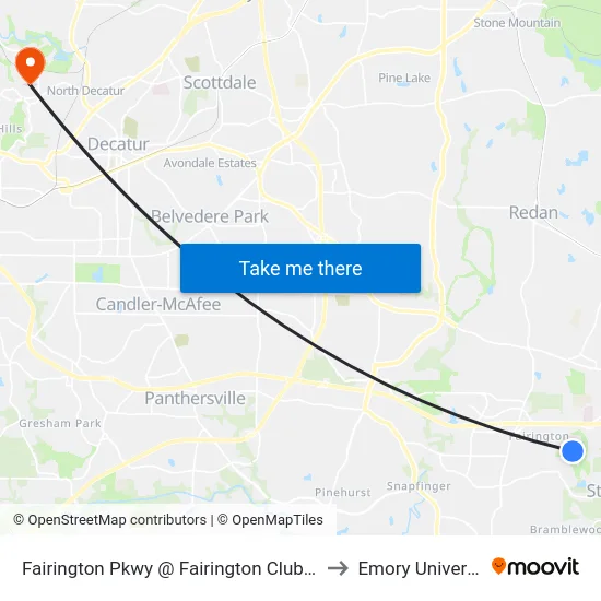 Fairington Pkwy @ Fairington Club Drive to Emory University map