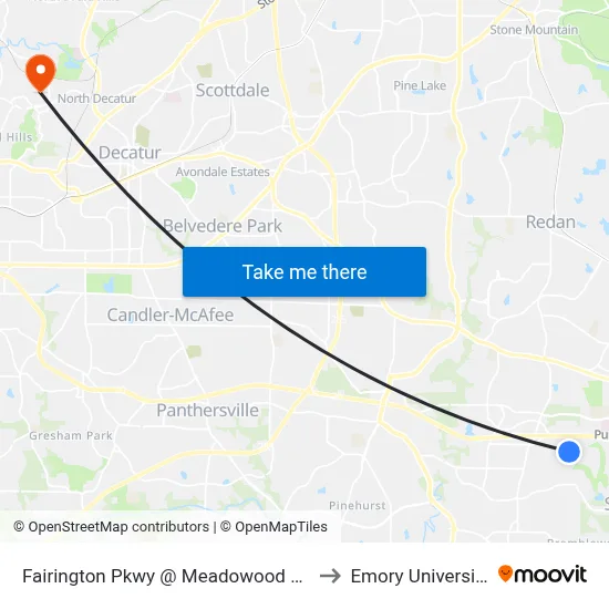 Fairington Pkwy @ Meadowood Cir to Emory University map