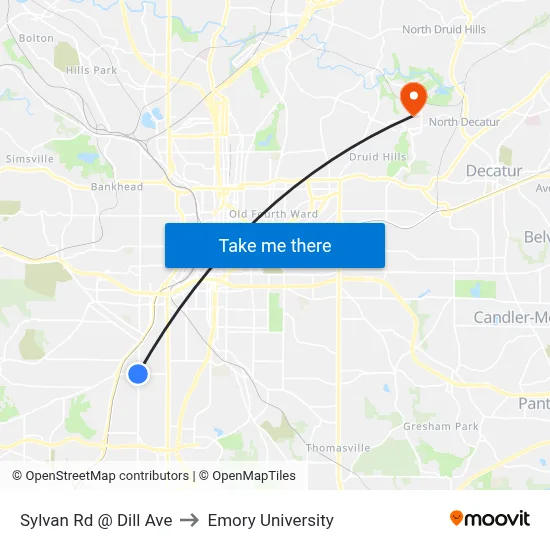 Sylvan Rd @ Dill Ave to Emory University map