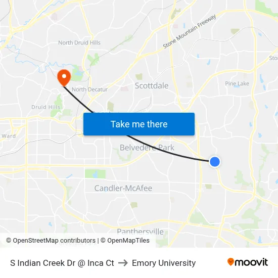 S Indian Creek Dr @ Inca Ct to Emory University map