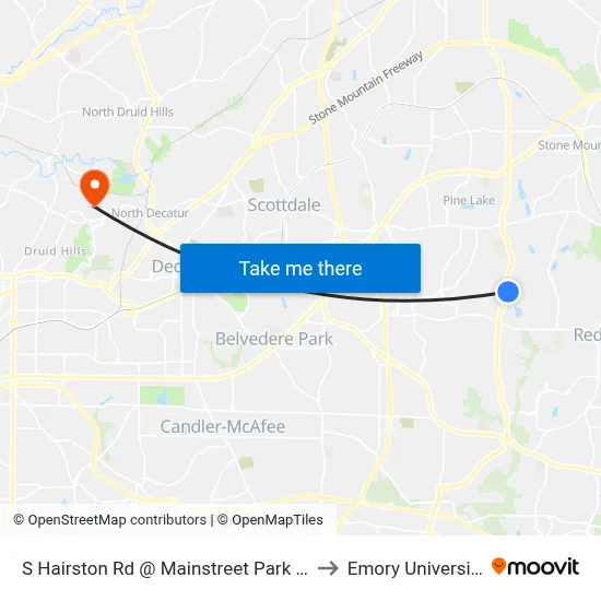 S Hairston Rd @ Mainstreet Park Dr to Emory University map