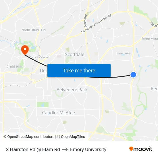 S Hairston Rd @ Elam Rd to Emory University map