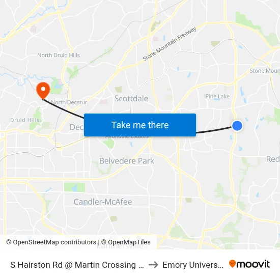 S Hairston Rd @ Martin Crossing Rd to Emory University map