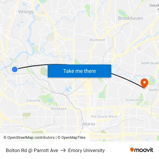 Bolton Rd @ Parrott Ave to Emory University map