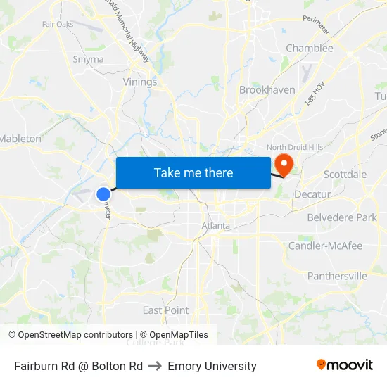 Fairburn Rd @ Bolton Rd to Emory University map