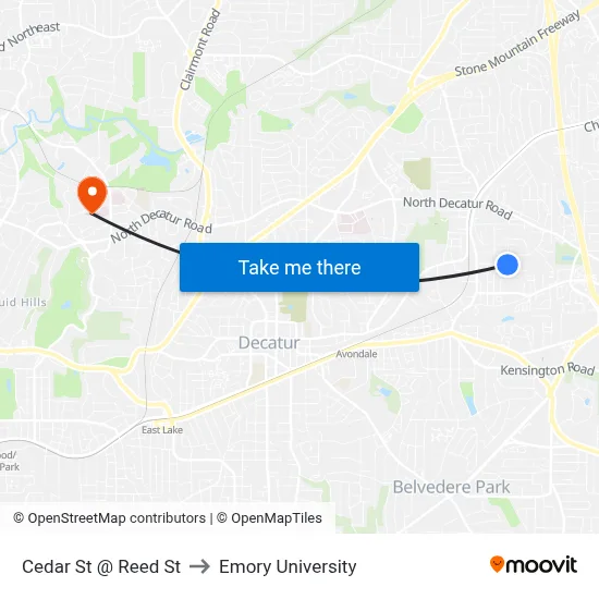 Cedar St @ Reed St to Emory University map