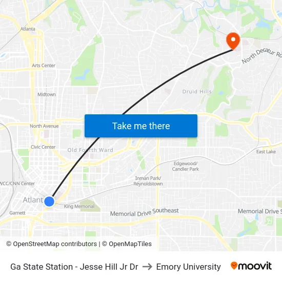 Ga State Station - Jesse Hill Jr Dr to Emory University map