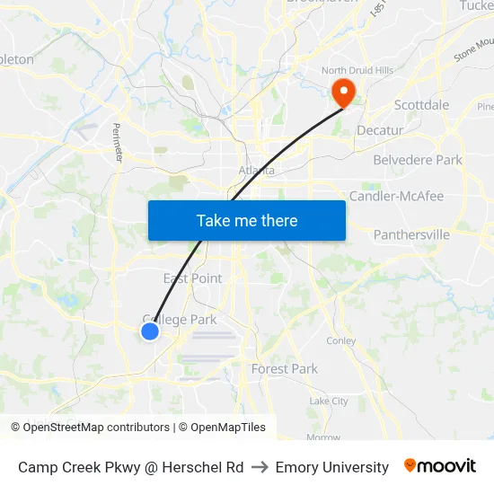Camp Creek Pkwy @ Herschel Rd to Emory University map