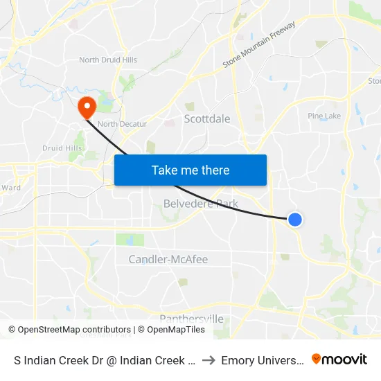 S Indian Creek Dr @ Indian Creek Cir to Emory University map