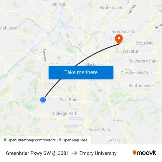 Greenbriar Pkwy SW @ 3381 to Emory University map