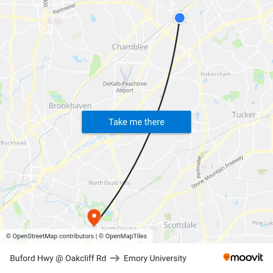 Buford Hwy @ Oakcliff Rd to Emory University map