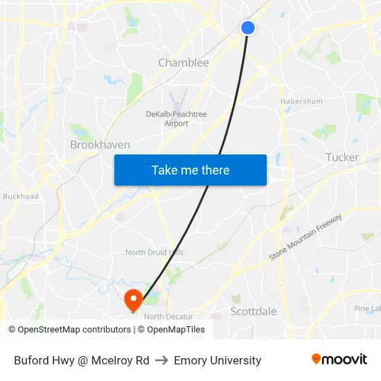 Buford Hwy @ Mcelroy Rd to Emory University map