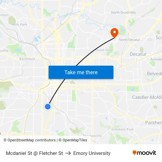 Mcdaniel St @ Fletcher St to Emory University map