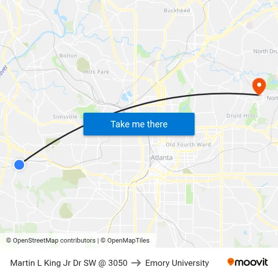 Martin L King Jr Dr SW @ 3050 to Emory University map