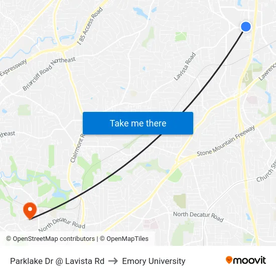 Parklake Dr @ Lavista Rd to Emory University map
