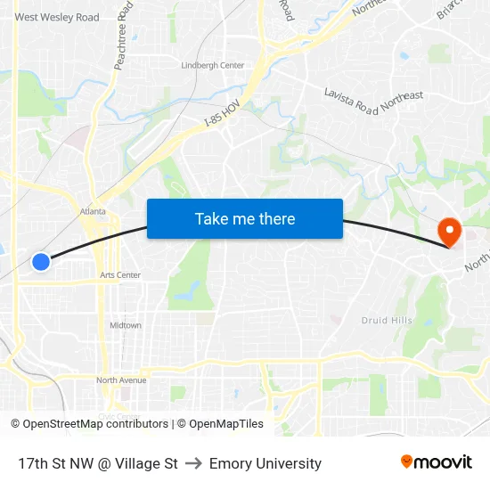17th St NW @ Village St to Emory University map