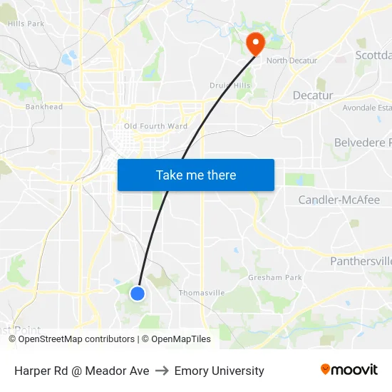 Harper Rd @ Meador Ave to Emory University map