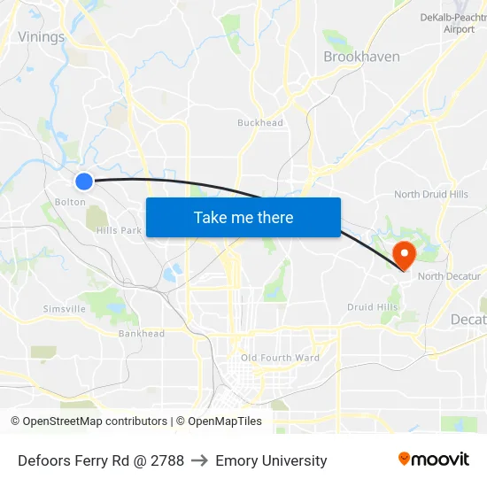 Defoors Ferry Rd @ 2788 to Emory University map