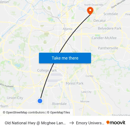 Old National Hwy @ Mcghee Landing to Emory University map