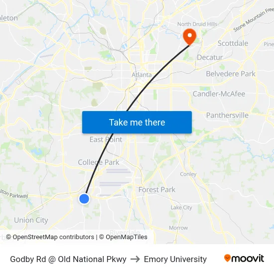 Godby Rd @ Old National Pkwy to Emory University map