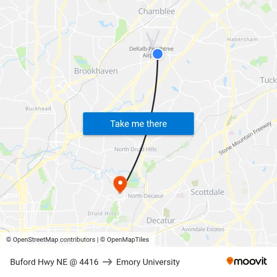 Buford Hwy NE @ 4416 to Emory University map
