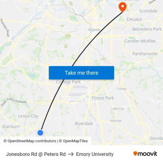 Jonesboro Rd @ Peters Rd to Emory University map