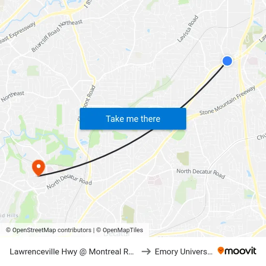 Lawrenceville Hwy @ Montreal Rd W to Emory University map