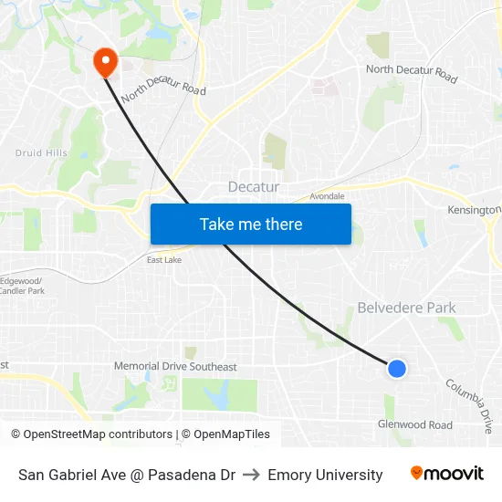 San Gabriel Ave @ Pasadena Dr to Emory University map