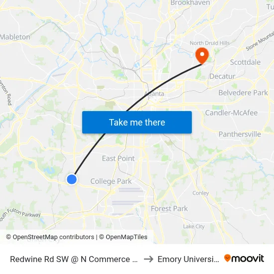 Redwine Rd SW @ N Commerce Dr to Emory University map