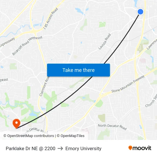 Parklake Dr NE @ 2200 to Emory University map