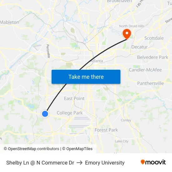 Shelby Ln @ N Commerce Dr to Emory University map