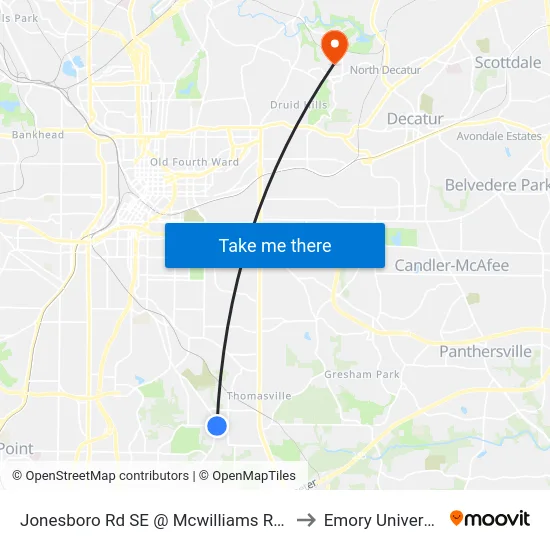 Jonesboro Rd SE @ Mcwilliams Rd SE to Emory University map