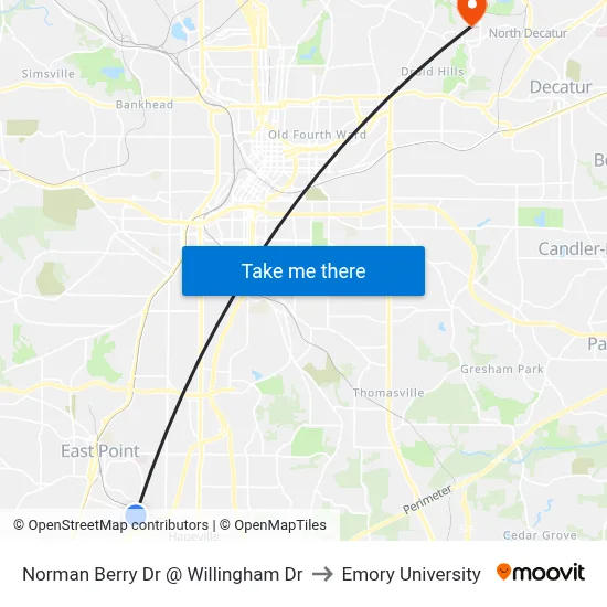 Norman Berry Dr @ Willingham Dr to Emory University map