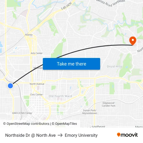 Northside Dr @ North Ave to Emory University map