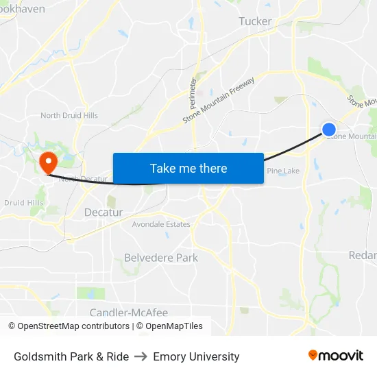 Goldsmith Park & Ride to Emory University map