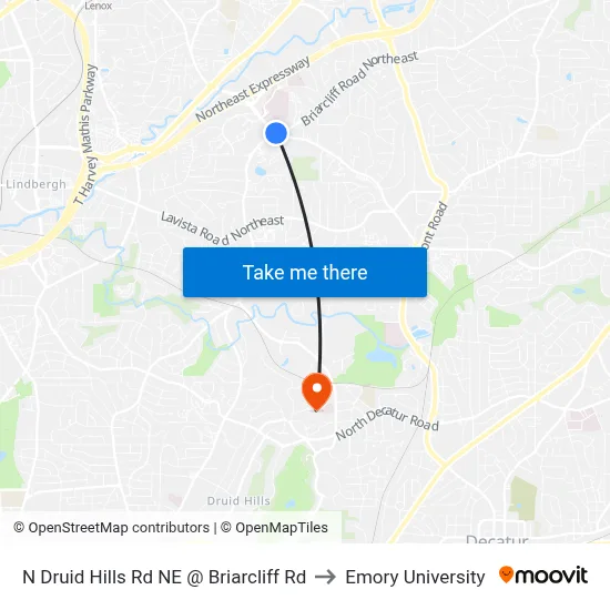 N Druid Hills Rd NE @ Briarcliff Rd to Emory University map