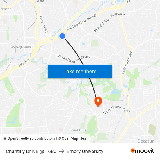 Chantilly Dr NE @ 1680 to Emory University map