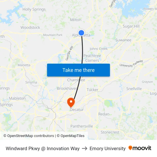 Windward Pkwy @ Innovation Way to Emory University map