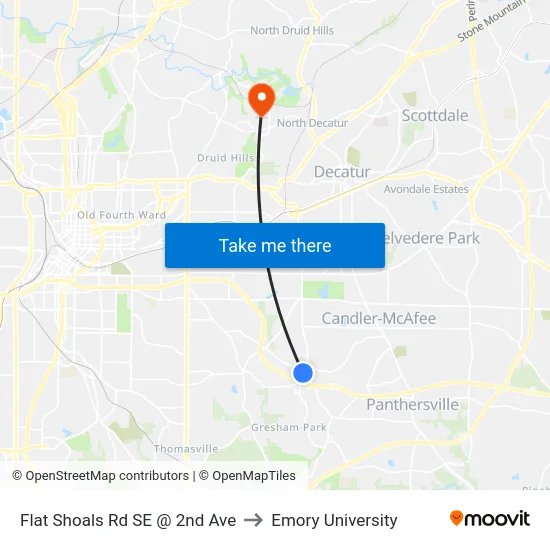 Flat Shoals Rd SE @ 2nd Ave to Emory University map