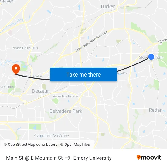 Main St @ E Mountain St to Emory University map