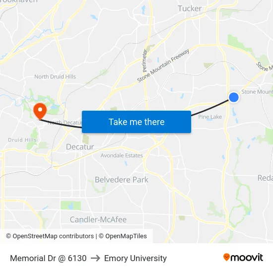 Memorial Dr @ 6130 to Emory University map