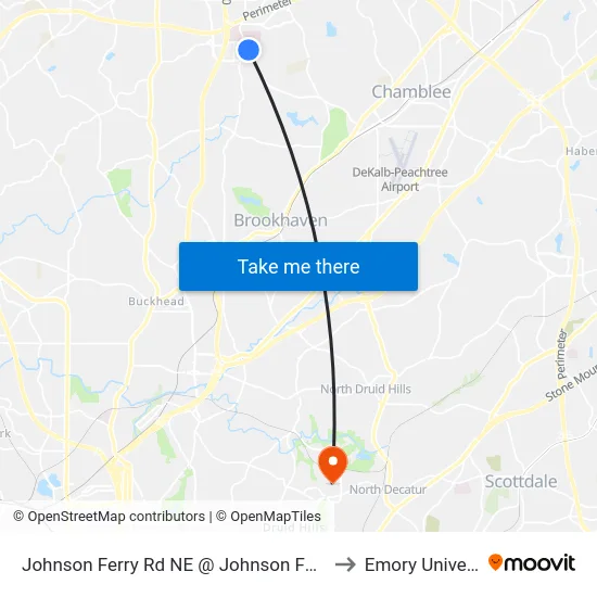 Johnson Ferry Rd NE @ Johnson Ferry Pkwy to Emory University map