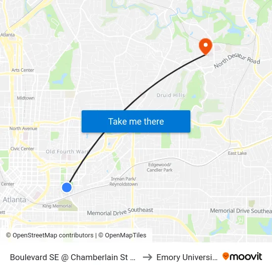 Boulevard SE @ Chamberlain St SE to Emory University map