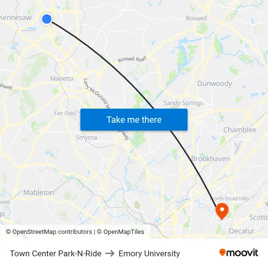 Town Center Park-N-Ride to Emory University map