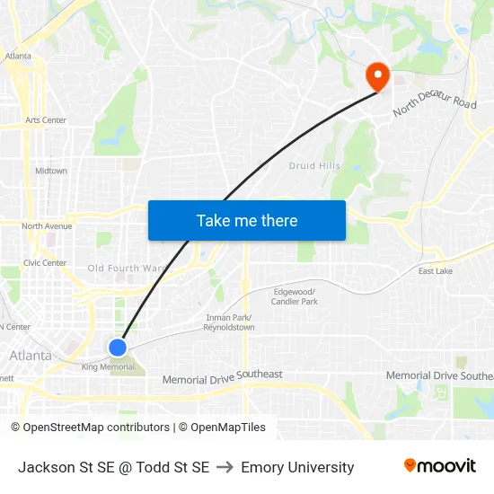 Jackson St SE @ Todd St SE to Emory University map