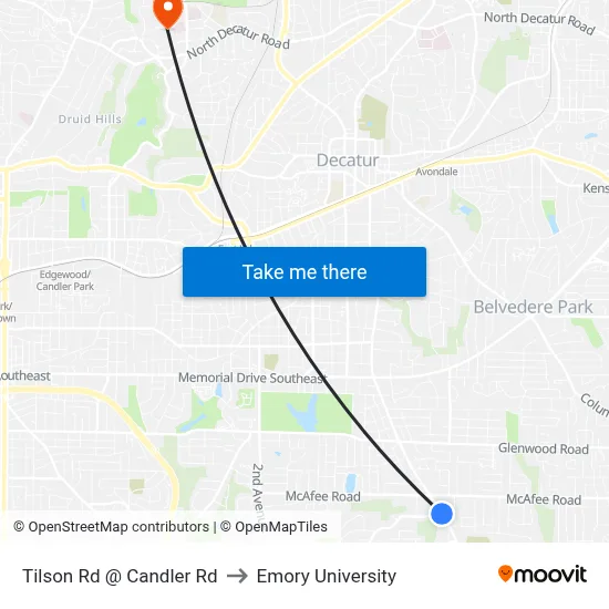 Tilson Rd @ Candler Rd to Emory University map